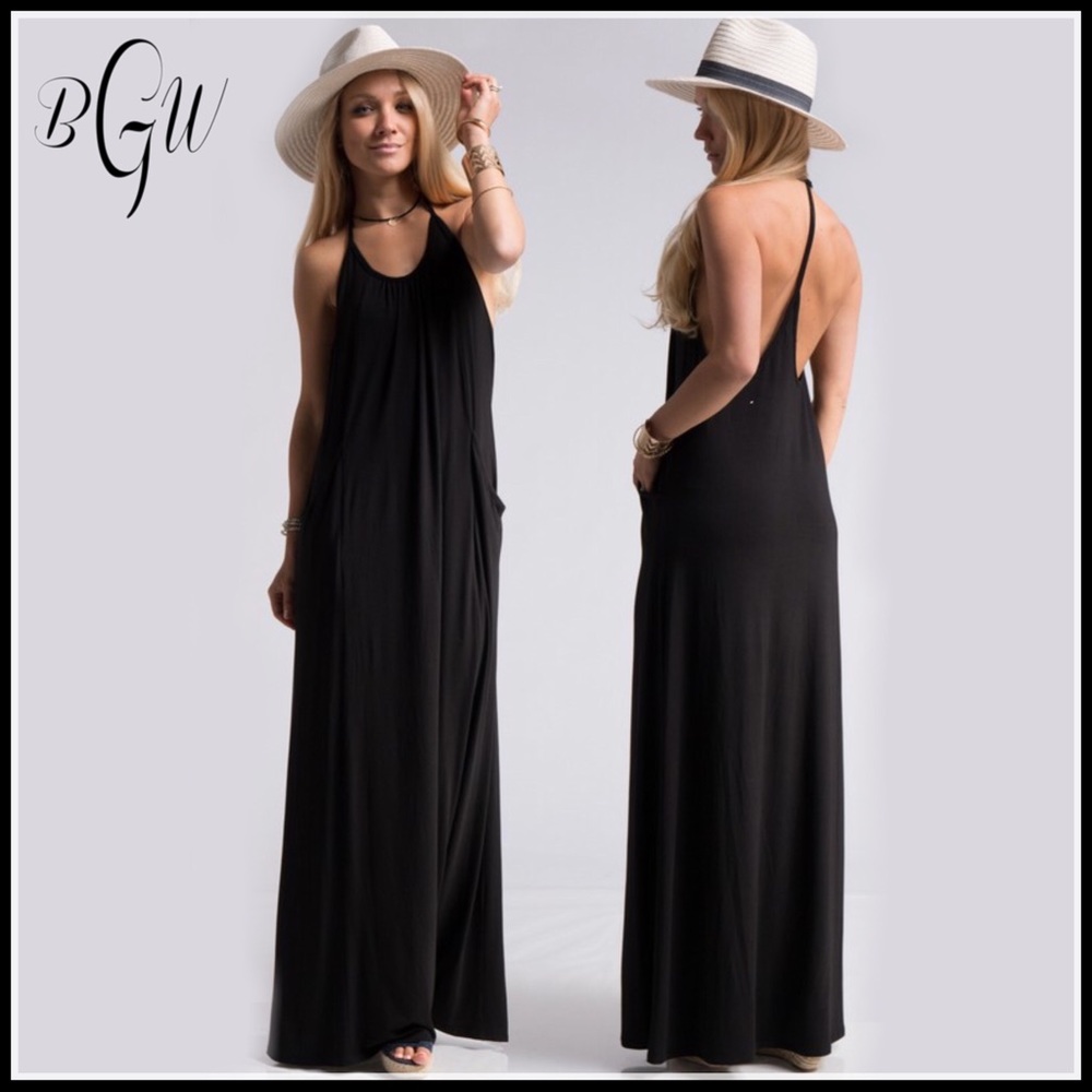 🌺🆕5⭐️MUST HAVE Jersey TStrap Black Maxi Dress - Picture 5 of 5